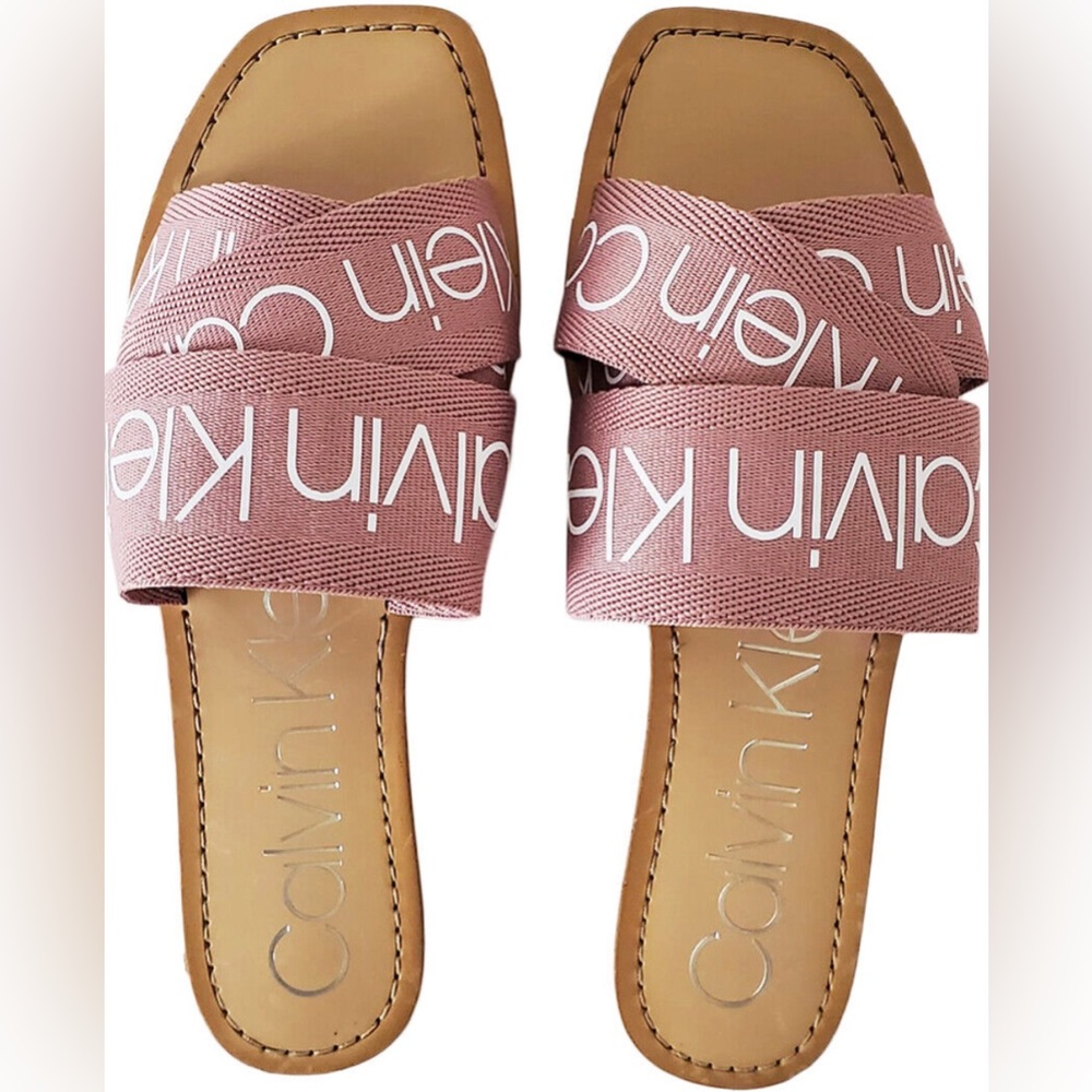 COPY - CALVIN KLEIN Bainy Logo Slides, Pink Multi (BRAND NEW NEVER WORN, STILL …